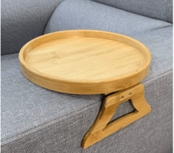 Natural Wooden Sofa Armrest Tray Table – Clip-On Couch Tray for TV Snacks, Remote & Coffee