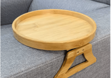 Natural Wooden Sofa Armrest Tray Table – Clip-On Couch Tray for TV Snacks, Remote & Coffee